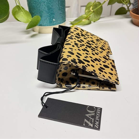 ZAC POSEN “Milla” Small Frame Animal Print Coated Clutch with Bow Accent Bottom - Picture 8 of 14